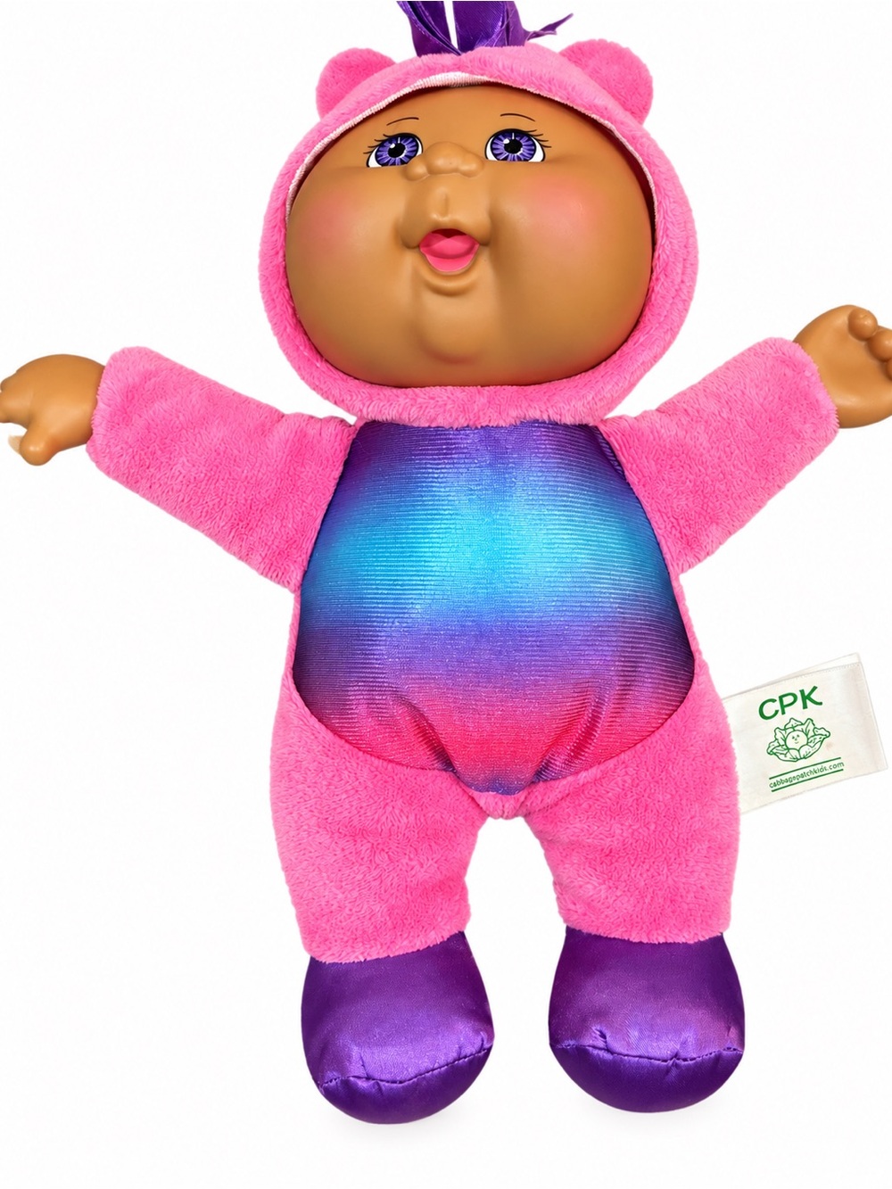 Cabbage Patch Kids Pink Plush Doll with Ombre Blue-Purple Belly and Purple Feet